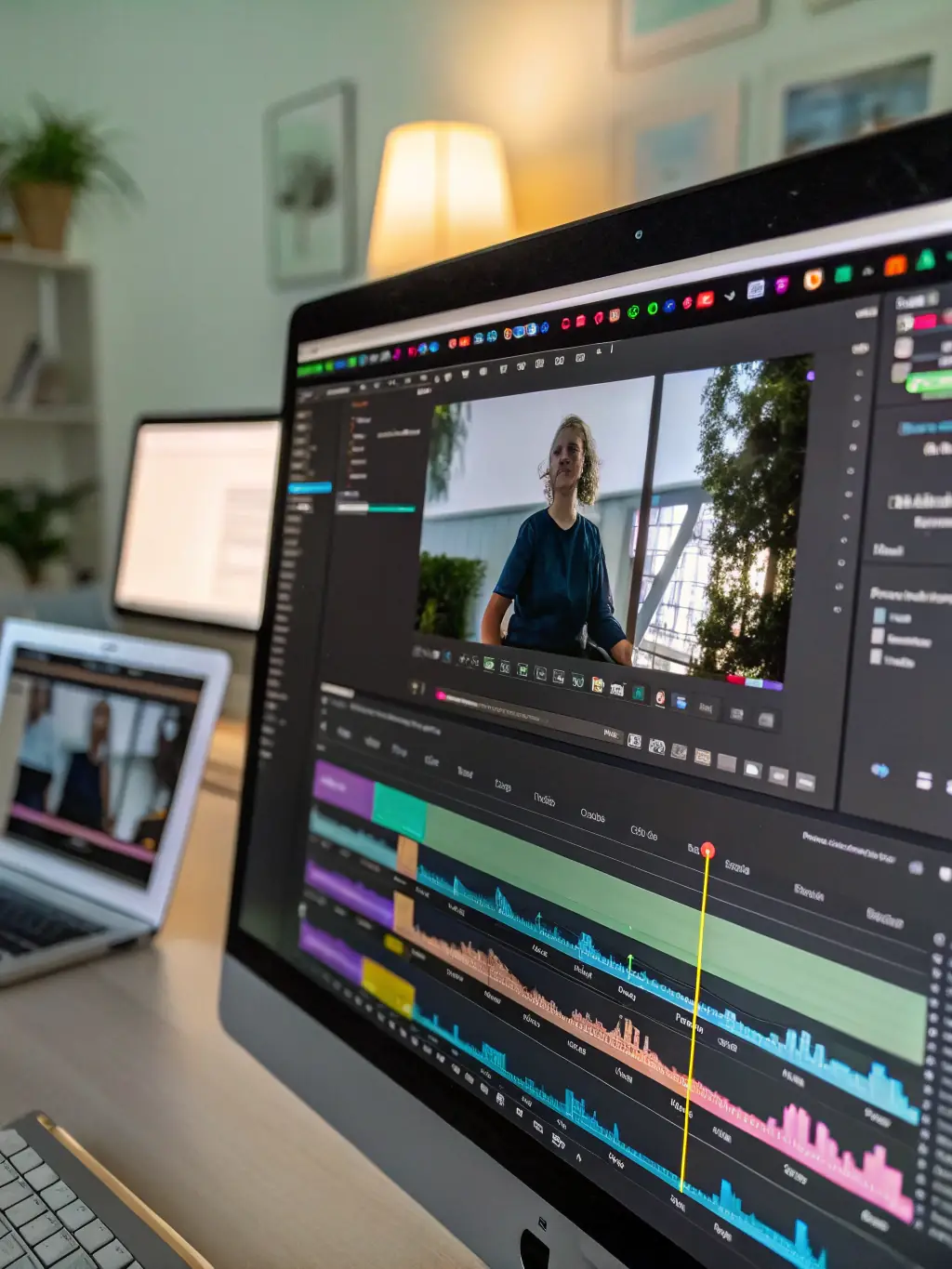 A sleek interface showcasing AI-assisted video editing in progress, with a focus on user-friendly controls and high-quality output, demonstrating 51chigua.com's AI Film and Television Production capabilities.